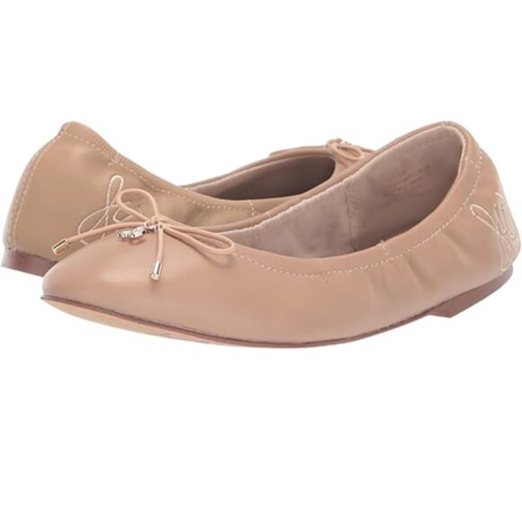 NEW Sam Edelman Felicia Low Heel Slip On Ballet Flat Logo Dress Shoes Soft Beige - Picture 1 of 7